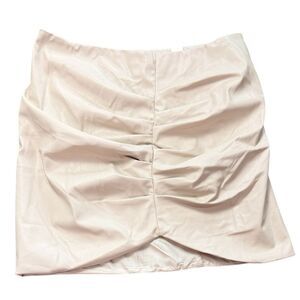 Zara Cream Faux Leather Ruched Mini Skirt